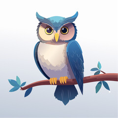 Obraz premium 3D Eule, auf Ast sitzend, Nacht, Mondlicht, detaillierte Federn, fotorealistisch