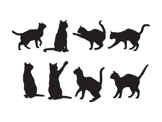 Diverse cat silhouettes collection of domestic feline poses and actions silhouette