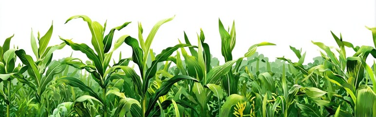 Obraz premium Lush green corn stalks fill the image, with vibrant foliage and a soft focus background