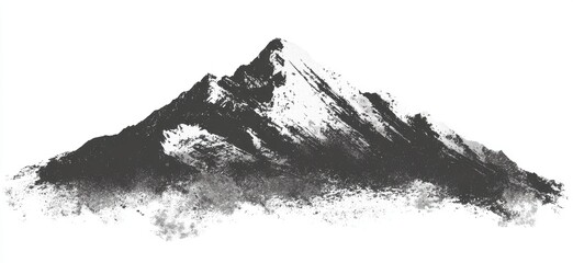 Monochrome mountain silhouette, textured with shades of gray, showcasing a snow-capped peak