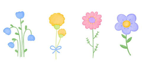 chalk color flowers set in hand drawn illustration style