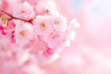 A beautiful and delicate pink cherry blossoms branch