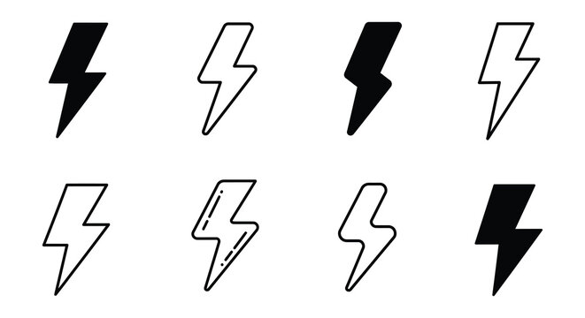 Simple black and white lightning bolt icons in various orientations