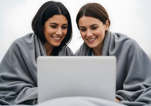 Two Women Relaxing and Using Laptop.