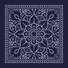 Circular pattern in form of mandala with flower for Henna, Mehndi, decoration. Blue decorative ornament in ethnic oriental style for a bandana. Outline doodle hand draw vector illustration.