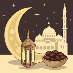 Ramadan kareem golden greeting banner illustration design template with golden 3d element