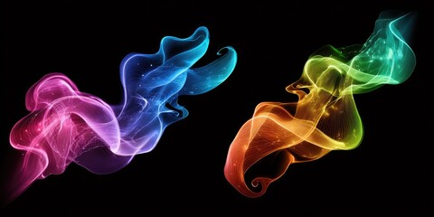 Abstract swirling colorful smoke on black background