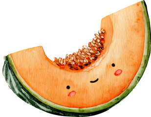 Cute Kawaii Cartoon Cantaloupe Melons with Smiling Faces and Green Vines