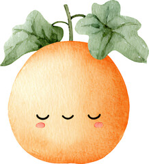 Cute Kawaii Cartoon Cantaloupe Melons with Smiling Faces and Green Vines