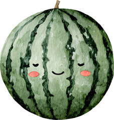 Cute Kawaii Cartoon waterelon with Smiling Faces and Green Vines
