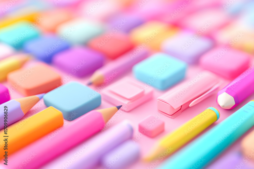 Poster a dynamic and fun render of colorful stationery and writing tools