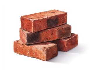 Obraz premium Stack of four reddish-brown bricks, showing texture and variations in color
