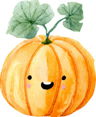 Cute Kawaii pumpkin with Smiling Faces and Green Vines