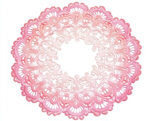 Delicate, circular, lace doily with a soft ombre pink gradient