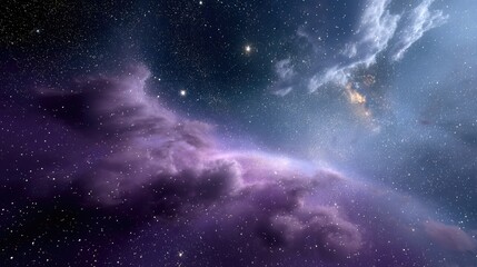 Fototapeta premium A nebula sky filled with luminous pink, violet, and blue clouds, glowing softly across a starry space background.