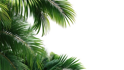 Fototapeta premium Lush palm fronds frame a white background (1)