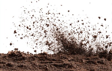 Brown dirt exploding outward on a white background