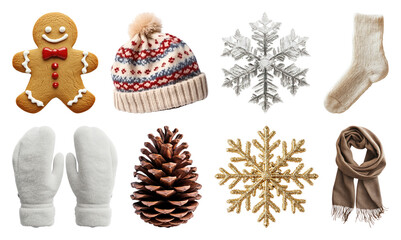 PNG Winter-themed cozy holiday elements, element set on transparent background