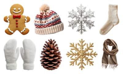 PNG Winter-themed cozy holiday elements, element set on transparent background