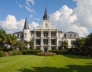 Fototapeta premium Louisiana Plantation Mansion with Lush Landscaping