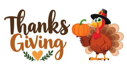 Traditional Thanksgiving Day celebration with festive autumn decorations, roasted turkey, pumpkins, candles, and seasonal food on a wooden table. Warm and cozy holiday atmosphere representing family g