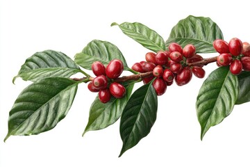 Coffee branch with red berries and leaves