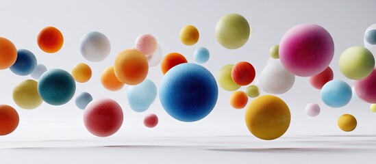 Colorful, abstract spheres float in mid-air against a bright white background.  Soft, rounded shapes of various vibrant hues create a dynamic visual effect