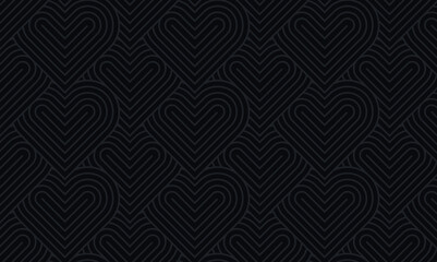 Modern and minimalist heart pattern background with black heart lines. Printable vector container background for Valentine's Day.