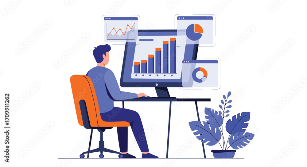 Aufkleber analyst reviews business data charts and graphs on computer dashboard for insight
