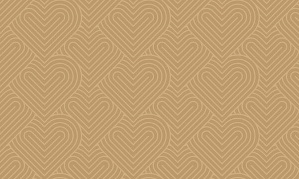 Modern and minimalist heart pattern background with gold heart lines. Printable vector container background for Valentine's Day.