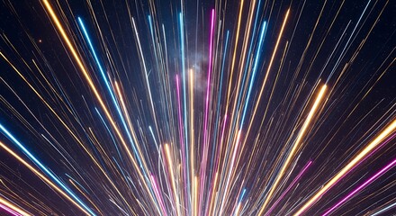 Colorful Exploding Light Trails in the Night Sky.