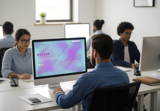 Screen Mockup Coworking Office Computer