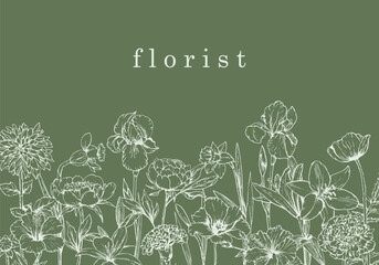 Flower Shop. Florist. Hand-drawn illustration of flowers. Ink. Vector