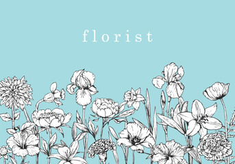 Flower Shop. Florist. Hand-drawn illustration of flowers. Ink. Vector