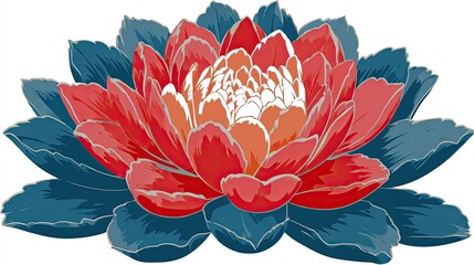 Vibrant red and teal lotus flower, detailed design