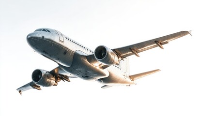 Modern jet airliner in flight against a bright sky