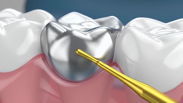 Dental Crown Procedure: Close Up of Silver Filling