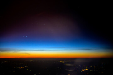 Glowing dawn lights up the Iberian Peninsula sky