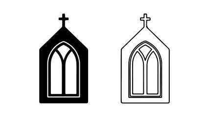 Church window with cross icon set.