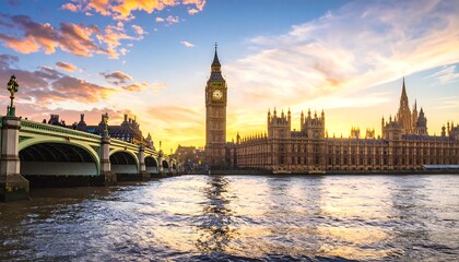Naklejka premium London's Iconic Parliament Buildings at Sunset