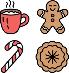 Festive Holiday Treat Bundle Design Featuring a Warm Beverage Gingerbread Man Candy Cane and a Decorative Cookie for Seasonal Celebrations