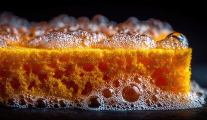 Close-up of a yellow sponge with suds
