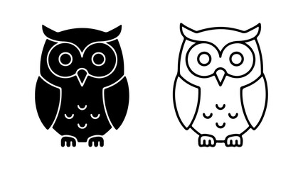 Cute cartoon owl icons in solid and line art styles.