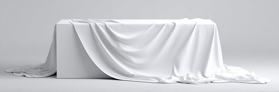 White draped cloth over a rectangular white platform
