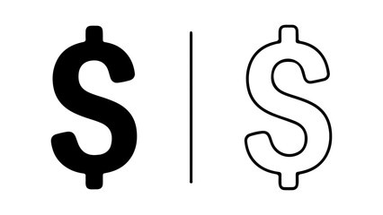 Dollar Sign Icon Black and Outline Versions.