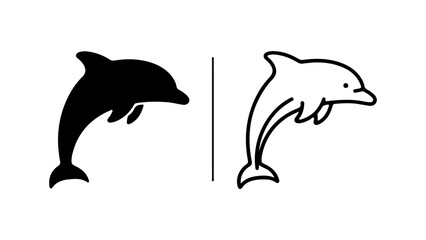 Obraz premium Dolphin Duo Silhouette and Outline Marine Mammal Illustrations.