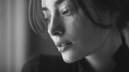 Elegant black and white portrait of woman in profile
