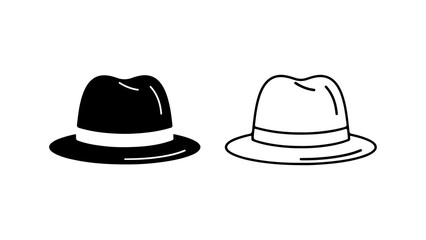 Elegant Fedora Hats Black and White Line Art.