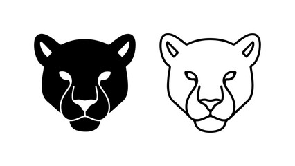 Elegant Panther Head Illustrations Black Silhouette and Outline Design. © Adobe