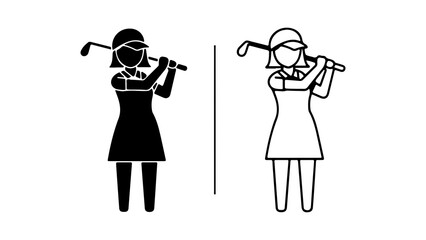Female golfer icon black and line art styles.